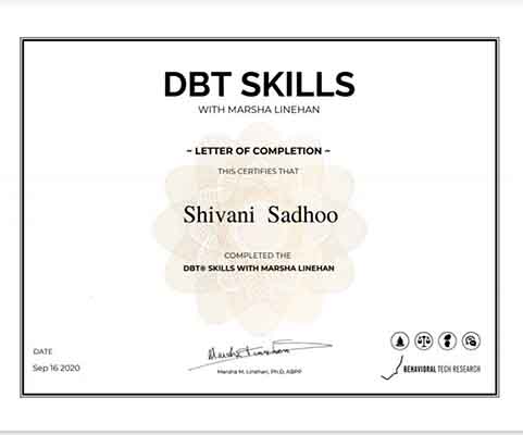 Certificate in Delhi Shivani Misri Sadhoo